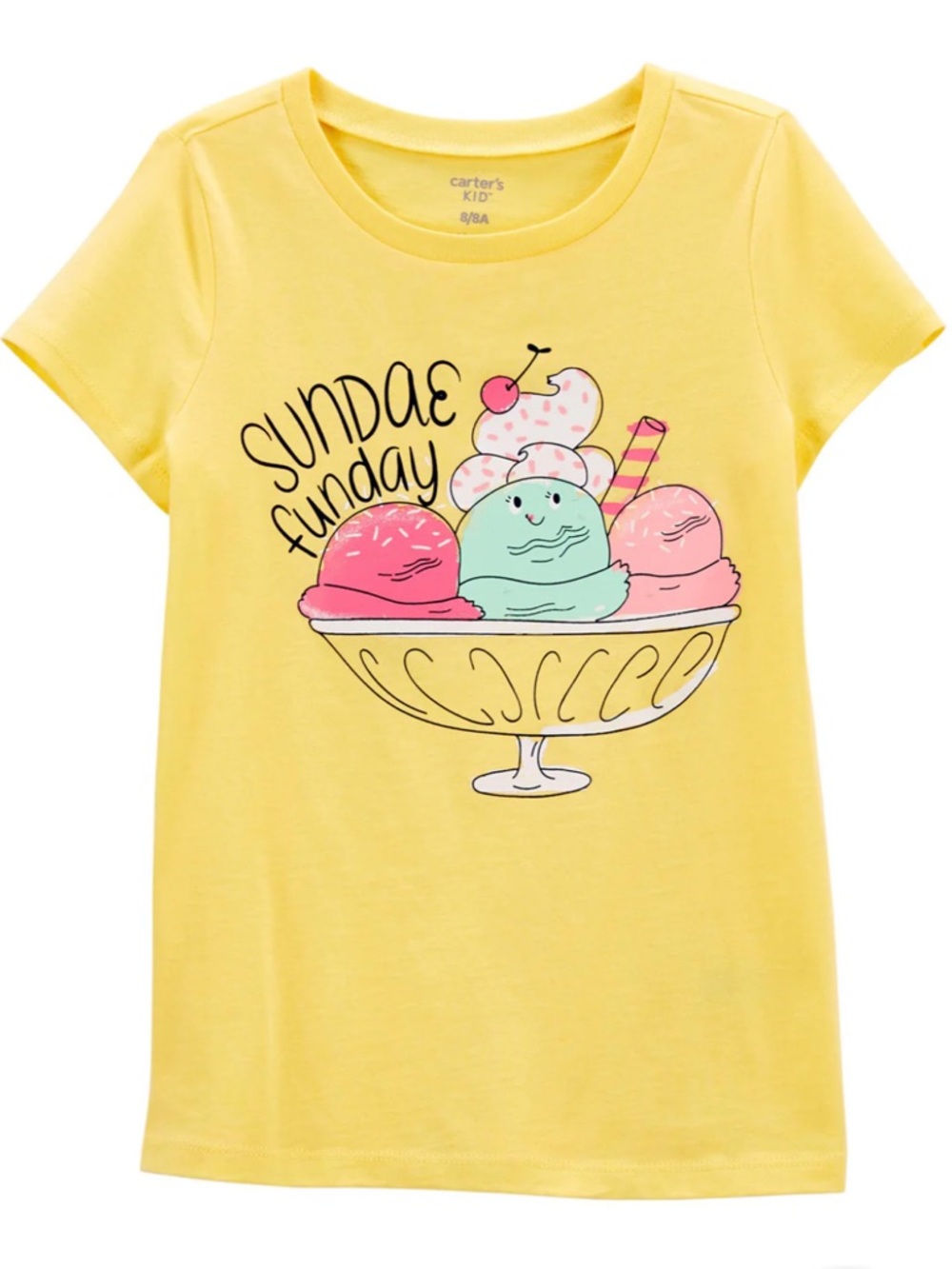 Carter's | 🍨 ‘Sundae Funday' Yellow Ice Cream Graphic Tee for Girl’s | Size 8
